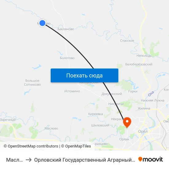 Маслово to Орловский Государственный Аграрный Университет map