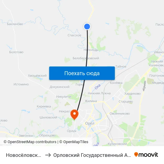 Новосёловский Поворот to Орловский Государственный Аграрный Университет map