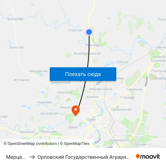 Мерцалово to Орловский Государственный Аграрный Университет map