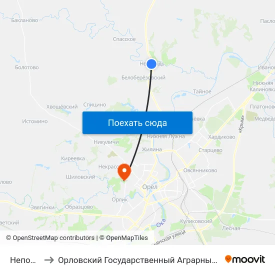 Неполодь to Орловский Государственный Аграрный Университет map