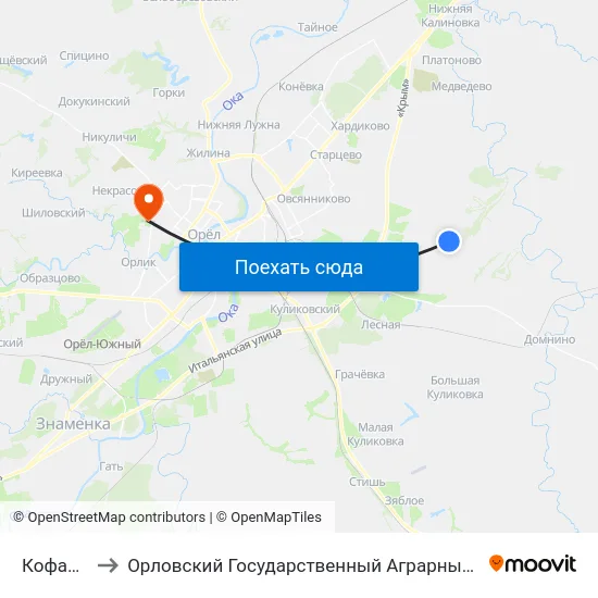 Кофаново to Орловский Государственный Аграрный Университет map