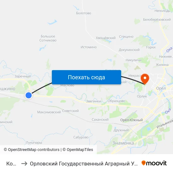 Колос to Орловский Государственный Аграрный Университет map