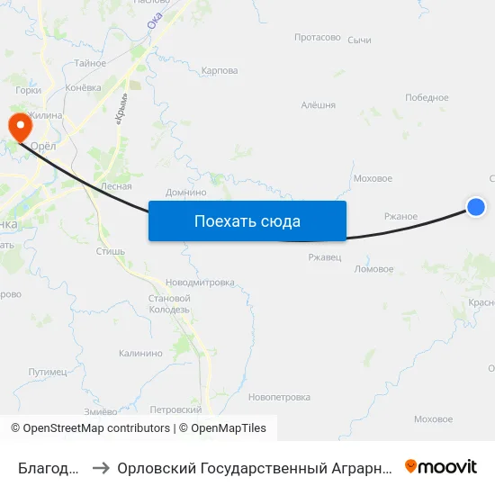 Благодатное to Орловский Государственный Аграрный Университет map