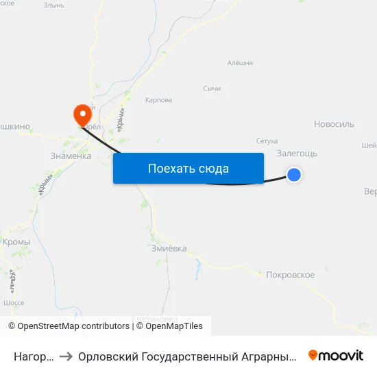 Нагорная to Орловский Государственный Аграрный Университет map