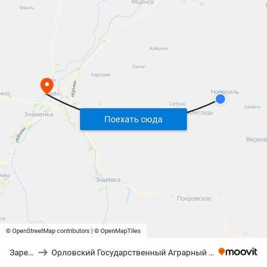 Заречье to Орловский Государственный Аграрный Университет map