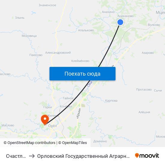 Счастливка to Орловский Государственный Аграрный Университет map