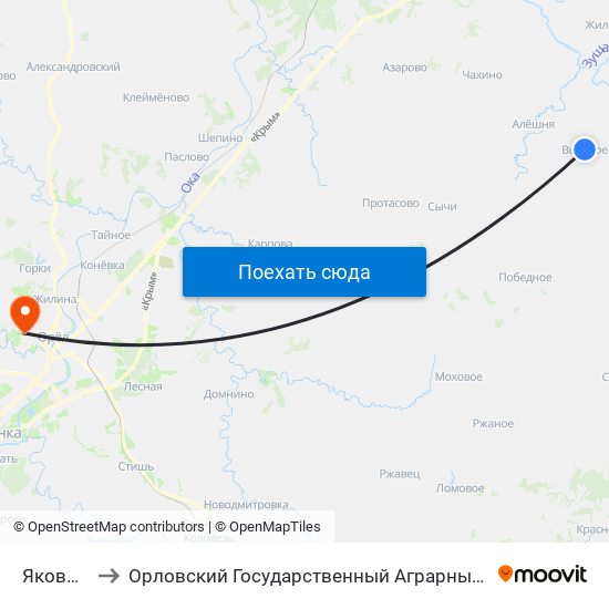 Яковлево to Орловский Государственный Аграрный Университет map