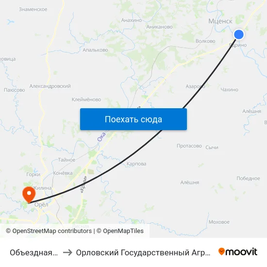 Объездная Дорога to Орловский Государственный Аграрный Университет map