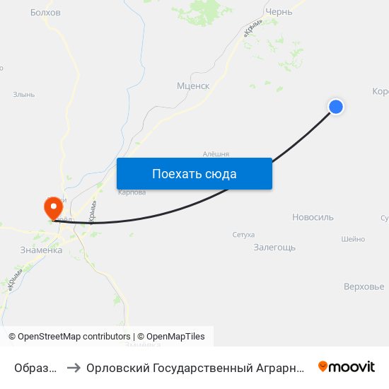 Образцово to Орловский Государственный Аграрный Университет map