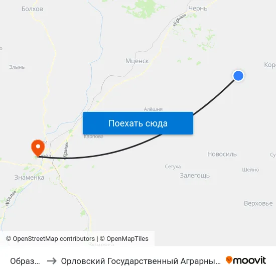 Образцово to Орловский Государственный Аграрный Университет map