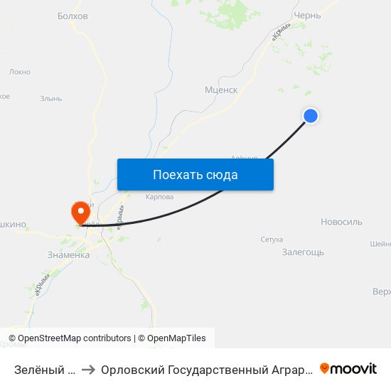 Зелёный Дубок to Орловский Государственный Аграрный Университет map