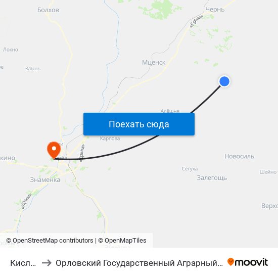 Кислино to Орловский Государственный Аграрный Университет map