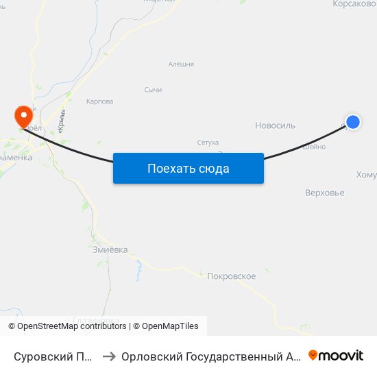 Суровский Перекрёсток to Орловский Государственный Аграрный Университет map