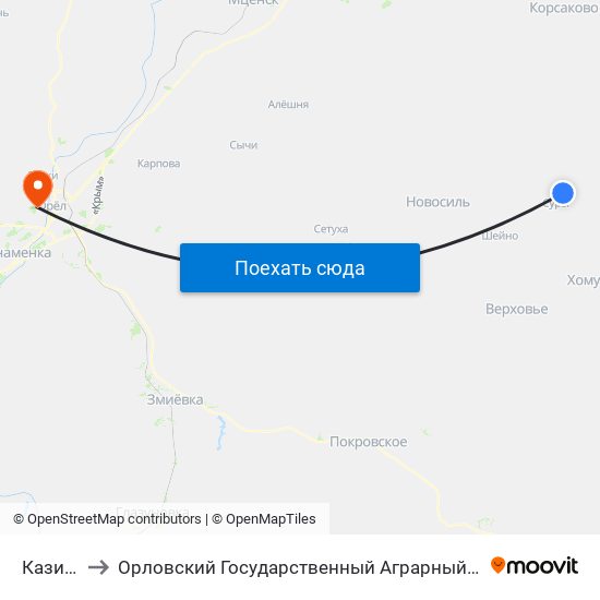 Казинка to Орловский Государственный Аграрный Университет map