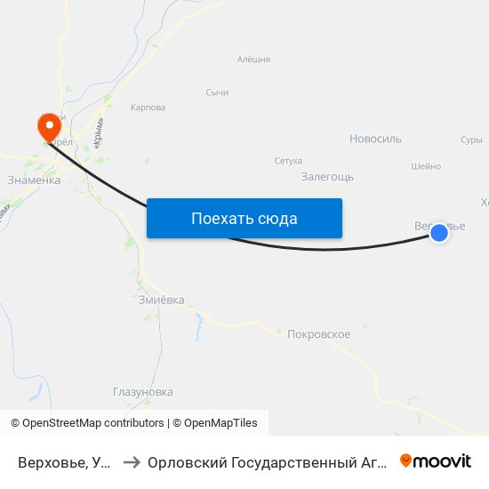 Верховье, Универмаг to Орловский Государственный Аграрный Университет map