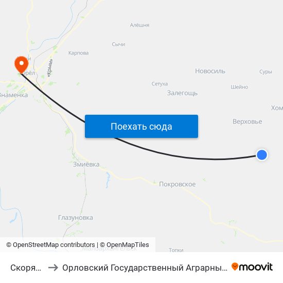 Скорятино to Орловский Государственный Аграрный Университет map