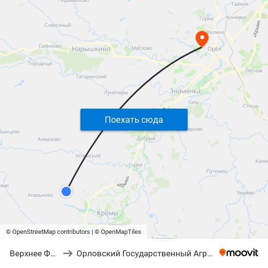 Верхнее Фёдорово to Орловский Государственный Аграрный Университет map