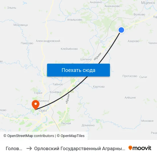 Головлёво to Орловский Государственный Аграрный Университет map