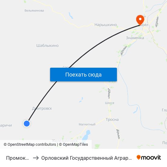 Промоклевец to Орловский Государственный Аграрный Университет map