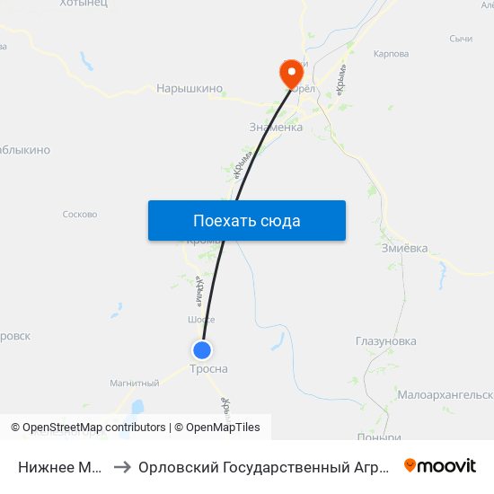 Нижнее Муханово to Орловский Государственный Аграрный Университет map