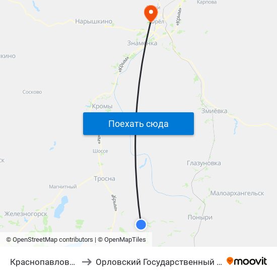 Краснопавловский Посёлок to Орловский Государственный Аграрный Университет map