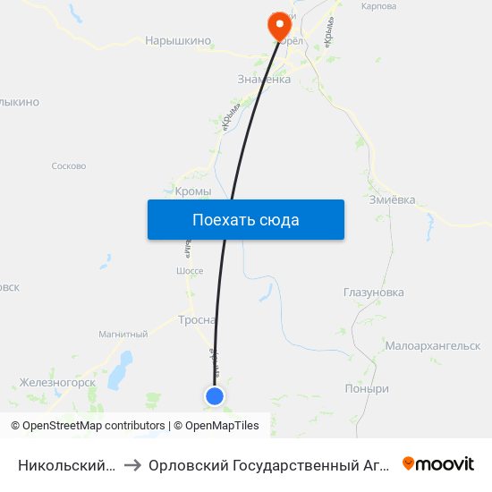 Никольский Поворот to Орловский Государственный Аграрный Университет map