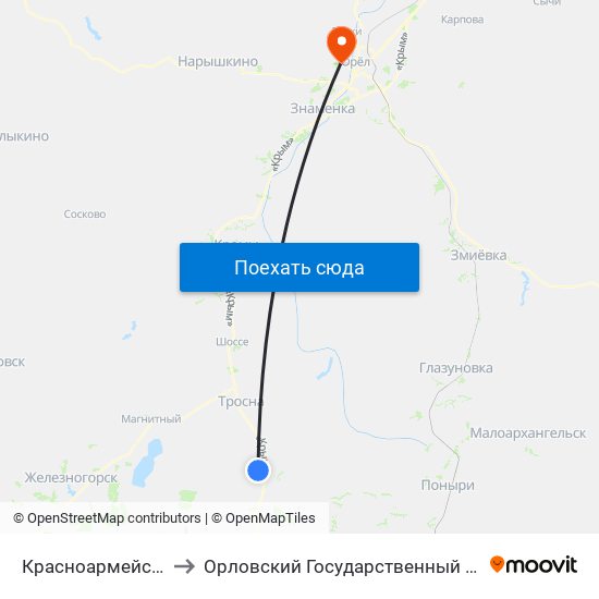 Красноармейский Посёлок to Орловский Государственный Аграрный Университет map