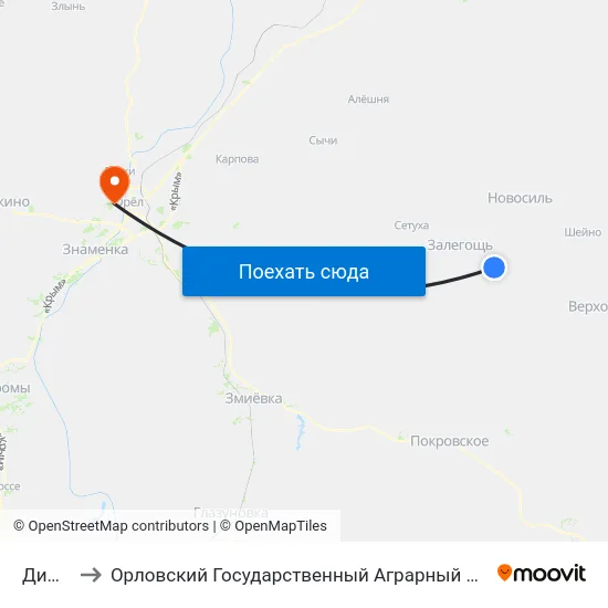 Дишня to Орловский Государственный Аграрный Университет map