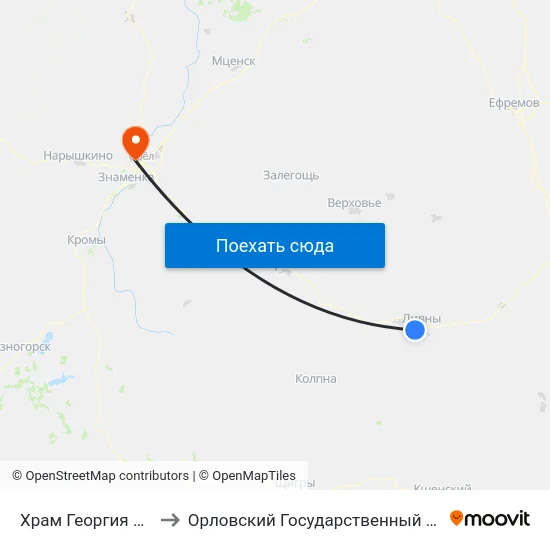 Храм Георгия Победоносца to Орловский Государственный Аграрный Университет map