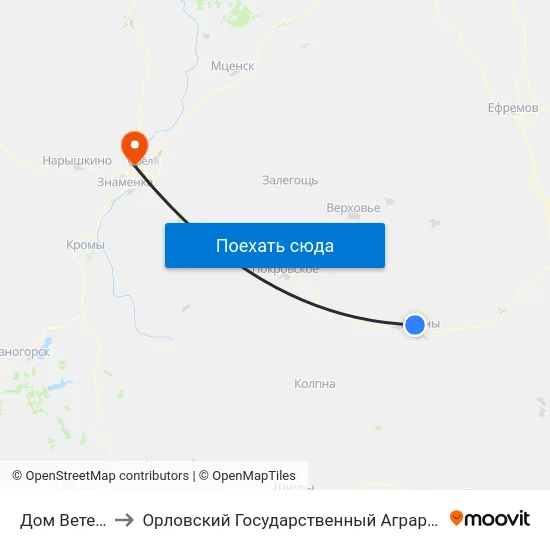 Дом Ветеранов to Орловский Государственный Аграрный Университет map
