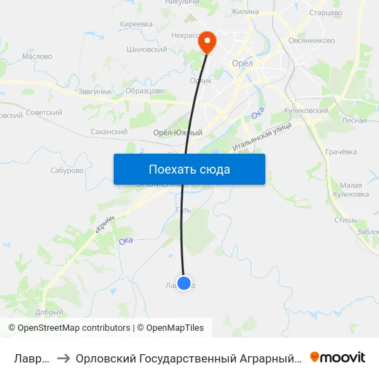 Лаврово to Орловский Государственный Аграрный Университет map