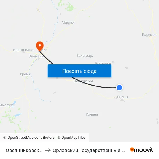 Овсянниковский Поворот to Орловский Государственный Аграрный Университет map