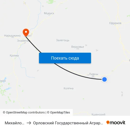 Михайловский to Орловский Государственный Аграрный Университет map
