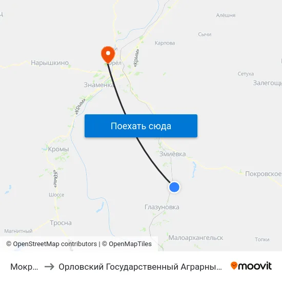 Мокрицы to Орловский Государственный Аграрный Университет map