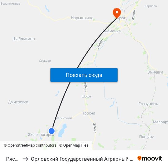 Рясник to Орловский Государственный Аграрный Университет map