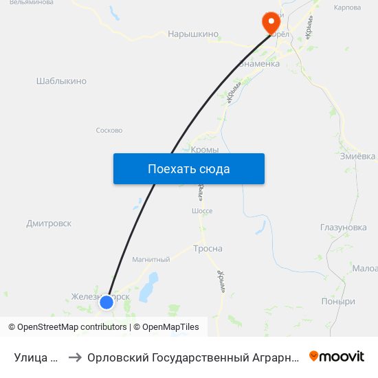 Улица Мира to Орловский Государственный Аграрный Университет map