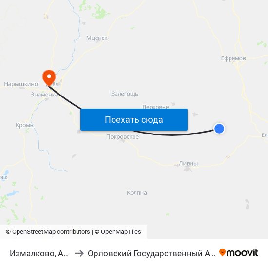 Измалково, Автостанция to Орловский Государственный Аграрный Университет map