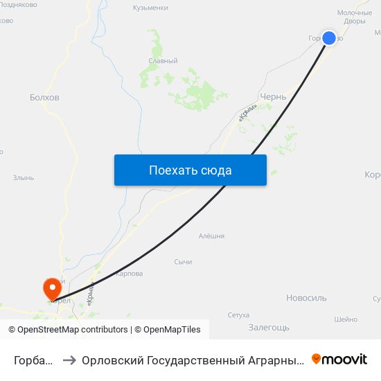 Горбачёво to Орловский Государственный Аграрный Университет map