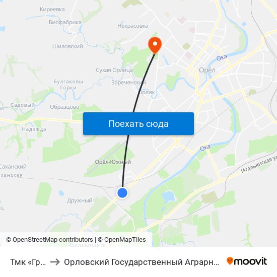 Тмк «Гринн» to Орловский Государственный Аграрный Университет map