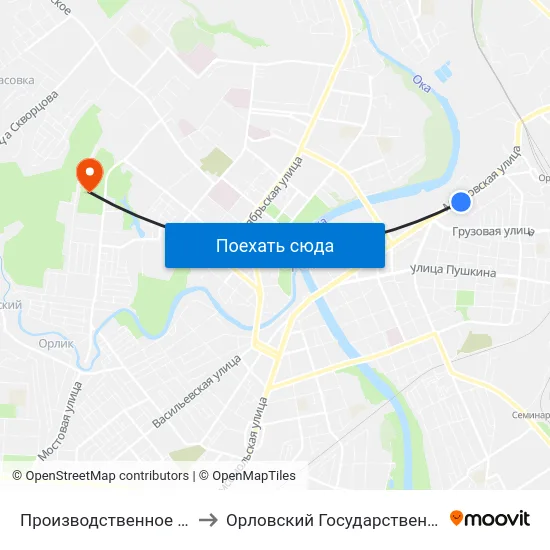 Производственное Объединение «Экран» to Орловский Государственный Аграрный Университет map
