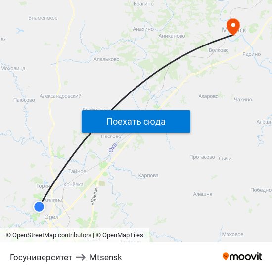 Госуниверситет to Mtsensk map