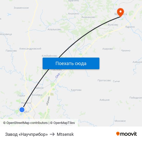 Завод «Научприбор» to Mtsensk map