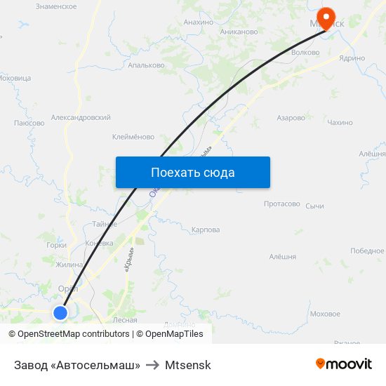 Завод «Автосельмаш» to Mtsensk map