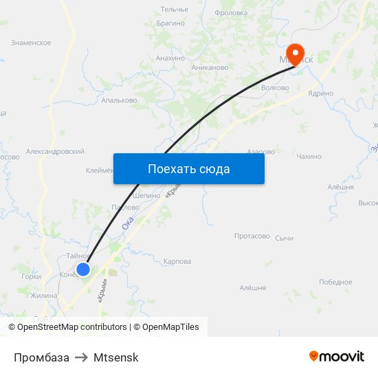 Промбаза to Mtsensk map