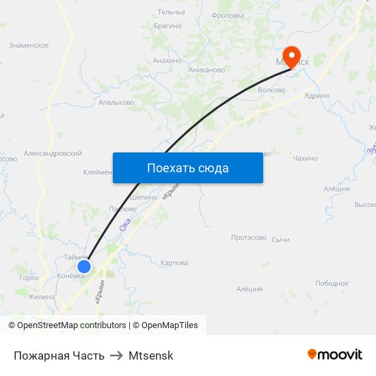 Пожарная Часть to Mtsensk map