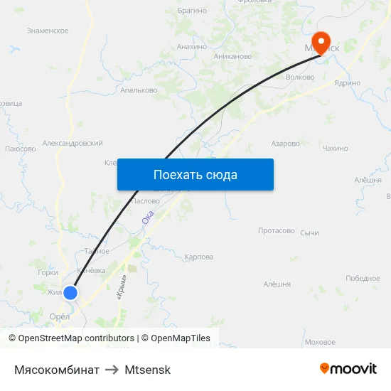 Мясокомбинат to Mtsensk map