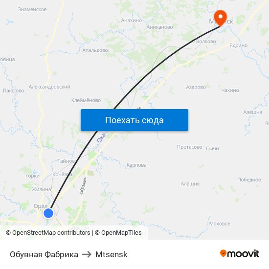 Обувная Фабрика to Mtsensk map