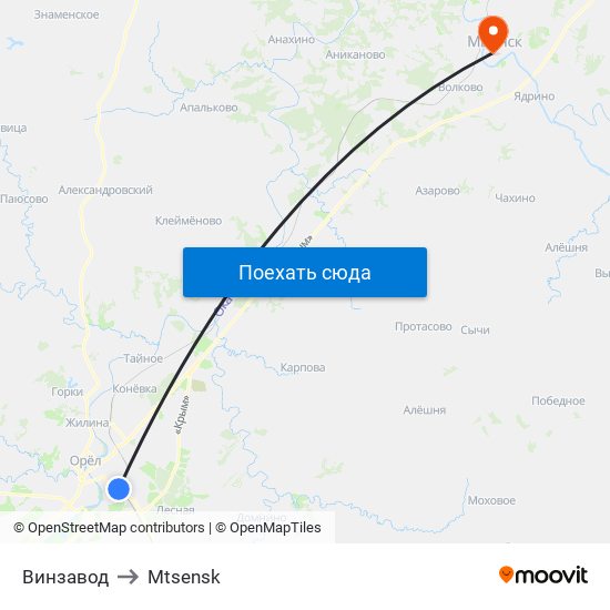 Винзавод to Mtsensk map