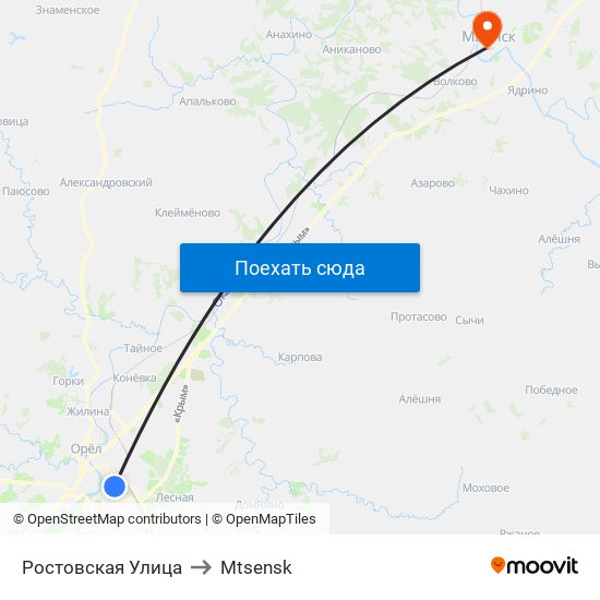 Ростовская Улица to Mtsensk map