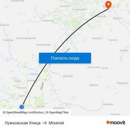 Лужковская Улица to Mtsensk map